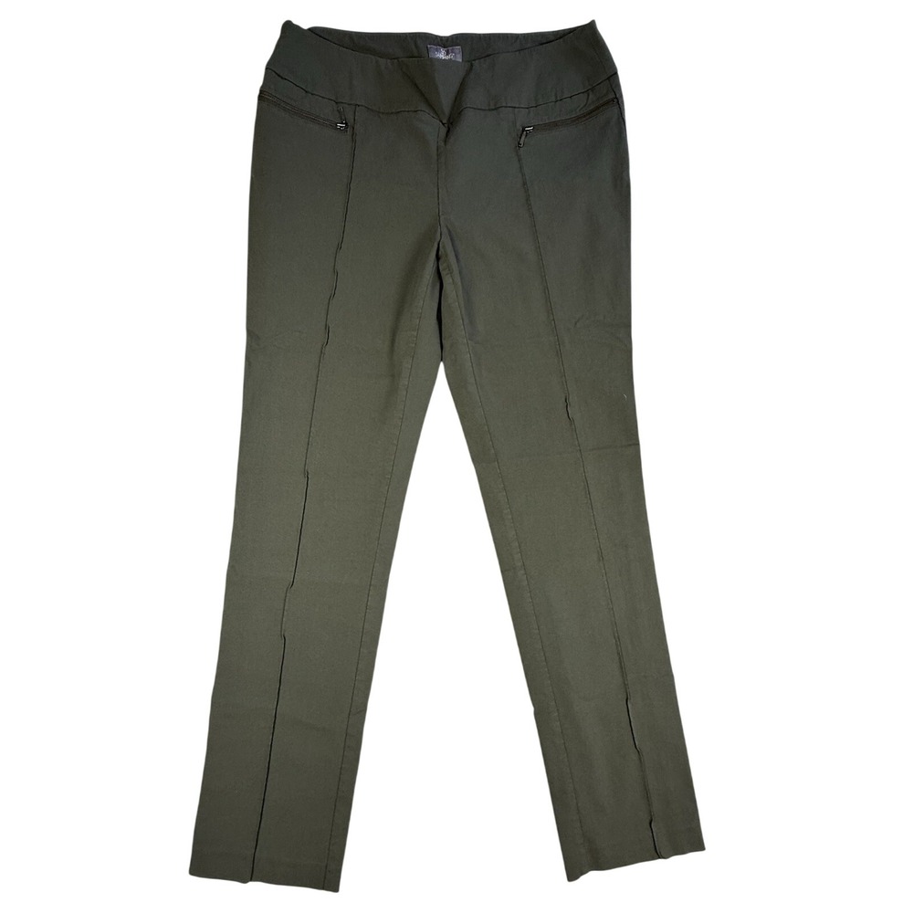 Chico's So Slimming Pants Sz 2/L Green Pull On Pintuck Stretch Casual Minimalist